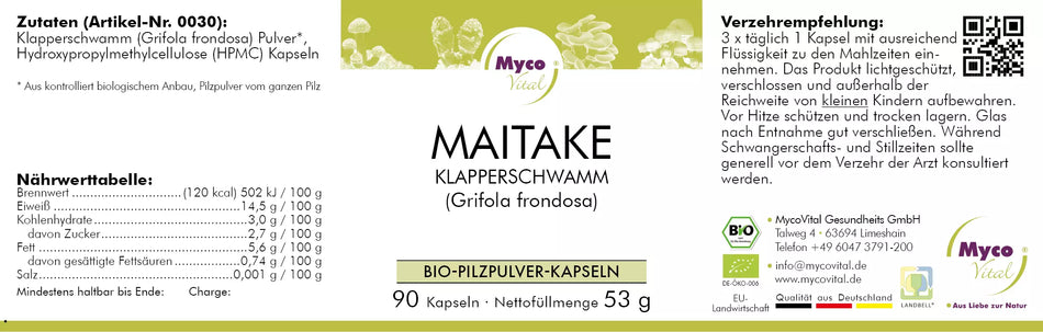 MycoVital Maitake BIO-Pilzpulver-Kapseln (030)