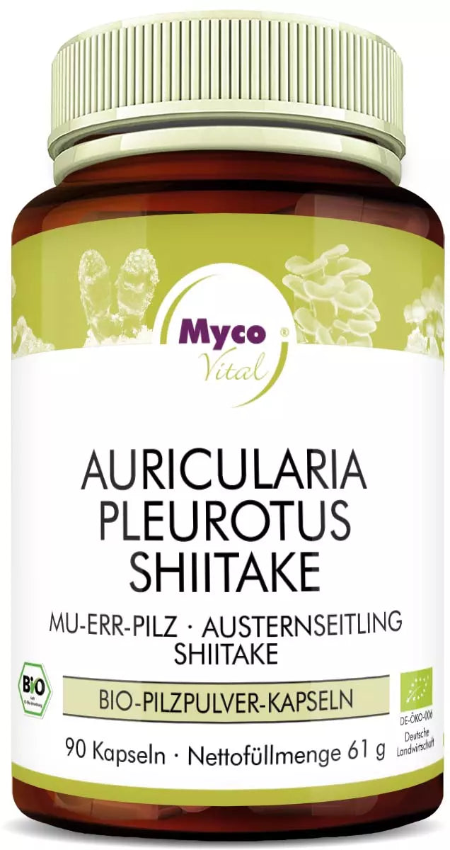 MycoVital Auricularia-Pleurotus-Shiitake BIO-Pilzpulver-Kapseln