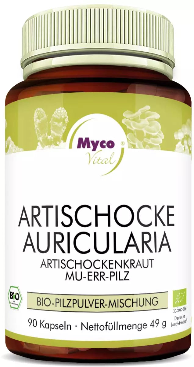 MycoVital Auricularia-Artischocken BIO-Pilzpulver-Kapseln