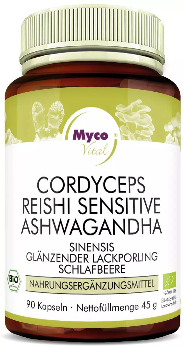 MycoVital Cordyceps-Reishi Sensitiv-Ashwaganda BIO-Pilzpulver-Kapseln