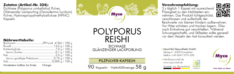 MycoVital Polyporus-Reishi Pilzpulver-Kapseln (324)