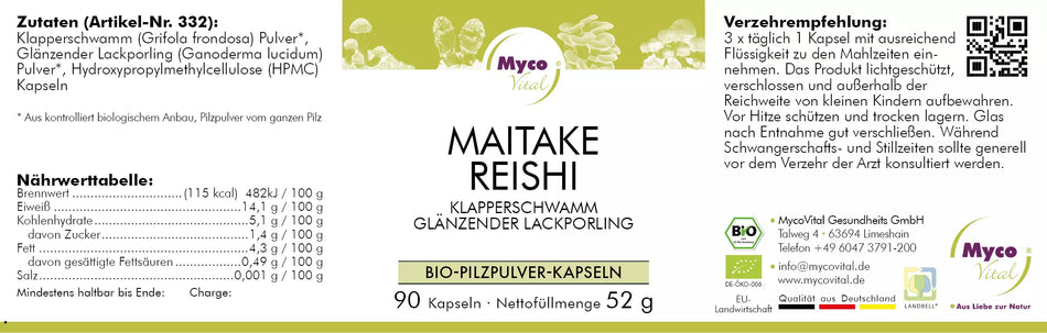 MycoVital Maitake-Reishi BIO-Pilzpulver-Kapseln (332)