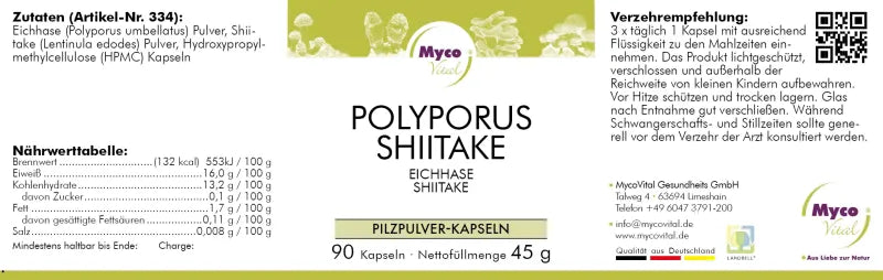 MycoVital Polyporus-Shiitake Pilzpulver-Kapseln (334)