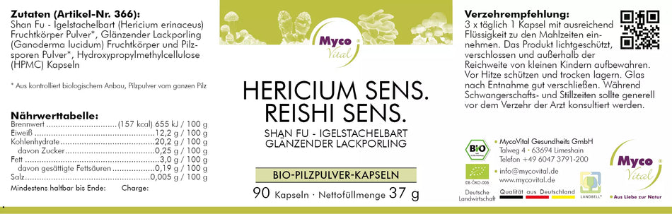 MycoVital Hericium- und Reishi-Sensitive Pilzpulver-Kapseln (366)