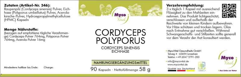 MycoVital Cordyceps-Polyporus BIO-Pilzpulver-Kapseln (346)
