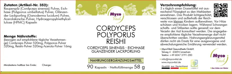 MycoVital Cordyceps-Polyporus-Reishi BIO-Pilzpulver-Kapseln (352)