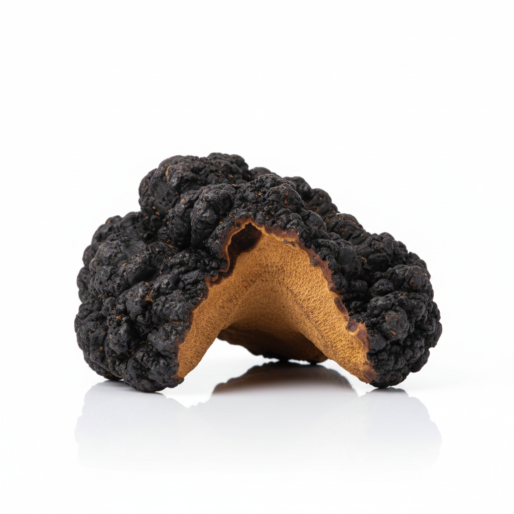 Chaga da zero sfondo bianco puro con riflesso